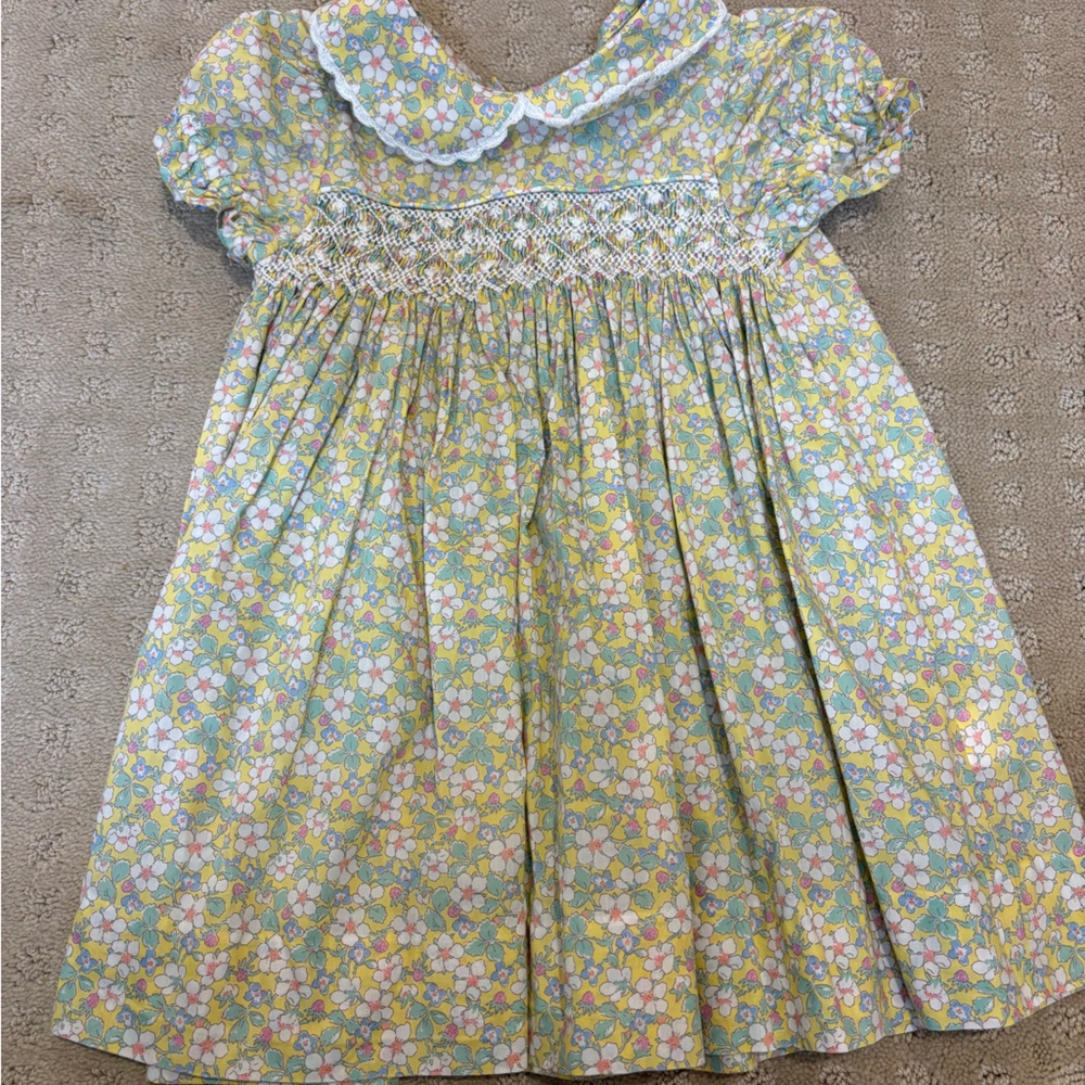 Percy & Tyne Smocked Floral Girl's Dress in Yellow, Pink & Blue